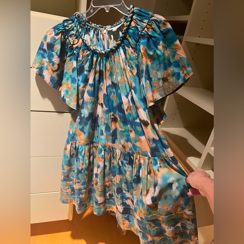 Laroque Original Margo Dress; Small Blue Watercolor; Braided neckline
